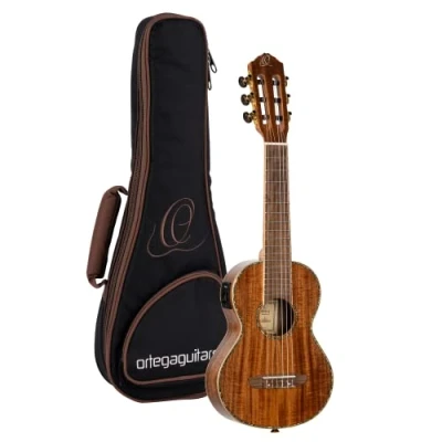 Abbildung von Ortega Guitars Guitarlele elektro akustische Reisegitarre Mini/Travel Series 6 Saiten inklusive Gigbag massives Akazienholz (RGLE18ACA)