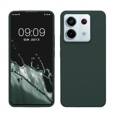 Abbildung von kwmobile Hülle kompatibel mit Xiaomi Redmi Note 13 Pro 5G / Poco X6 Silikon Handy Case Handyhülle weiche Oberfläche kabelloses Laden Moosgrün