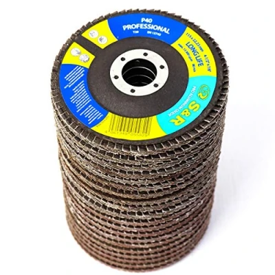 Abbildung von S&amp;R Fächerschleifer Set 20 St., 115 x 22,23 mm, PRO ALUMINIUM OXID, T29, Fächerschleifscheiben, Lamellenschleifer, Schruppscheiben für Holz und Metall, je 5x Körnung P40/60/80/120