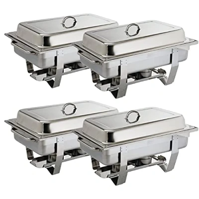 Abbildung von Olympia Milan Chafing Speisewärmer Set aus Edelstahl, 1/1 GN / 9 Liter (4 Stück), Farbe: Silber, inklusive wärmeisolierenden Deckeln, passend für x 65 mm Gastronorm Pfannen, S299