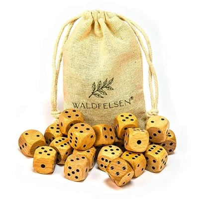Abbildung von Waldfelsen 6, 12, 20, 30 oder 50 hochqualitative Holzwürfel aus echtem Buchenholz Augenwürfel Spielwürfel Holz in 16 mm Standardwürfel mit Stoffbeutel Würfelset (Blanko, 20 Stück)