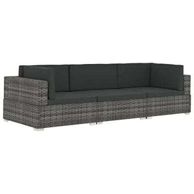 Abbildung von vidaXL Garten Sofagarnitur 3 TLG. mit Auflagen 3er Sofa Couch Lounge Gartensofa Gartenmöbel Sitzgruppe Rattansofa Poly Rattan Grau