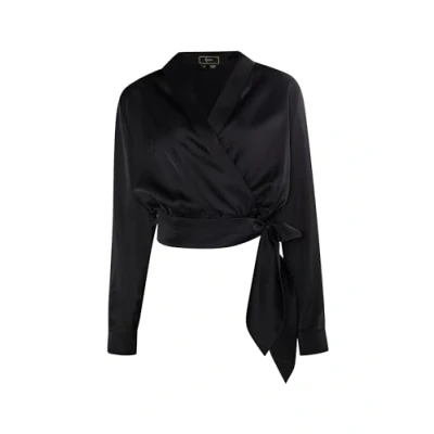 Abbildung von carato Damen Wickelbluse aus Satin 19529199 CA03, SCHWARZ, M