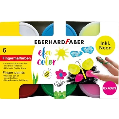 Abbildung von EBERHARD FABER 578603 Fingerfarben Set EFA Color, 6 Farben je 40 ml, inkl. 2 Neonfarben, Kinder ungiftig