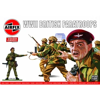 Abbildung von Airfix Modellfiguren Set A02701V Britische Fallschirmjäger des Zweiten Weltkriegs Zubehör für Modellbausätze, Plastikmodellbausätze, enthält 14 unbemalte Figuren Dioramen