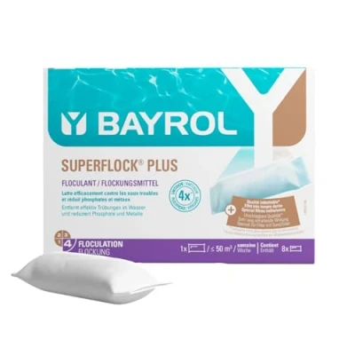 Abbildung von BAYROL Superflock Plus 1 kg Flockungsmittel Pool für Sandfilter / Filterglas Effektive Vorbeugung &amp; Entfernung von Trübungen Entfernt zuverlässig Phosphate Metalle Flockkartusche