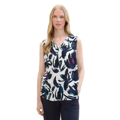 Abbildung von TOM TAILOR Damen Blusen Top mit Muster , dark blue floral design, 32