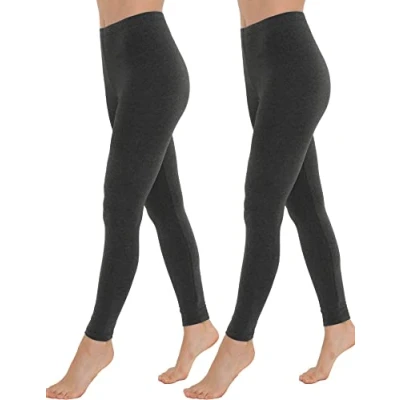 Abbildung von OCERA Damen Lange Leggings aus atmungsaktiver Baumwolle mit hoher Taille, ÖKO TEX Standard 100 Zertifiziert, Anthrazit XXL, 2er Pack