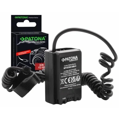 Abbildung von PATONA Dummy Akku USB C Netzteil Netzadapter Ladegerät Koppler Adapter kompatibel mit Sony NP FZ100 NPFZ100 Alpha 7 R3 R4 7C 7R 7CR 7S 9 II 9R 9S 6600 6700 A1 A9 A7 III IV FX3 FX30