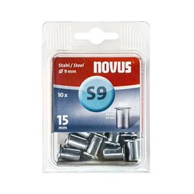 Abbildung von Novus Stahl Blindnietmutter 15 mm, M6 Gewinde, 10 Nietmuttern, Ø 9 0.5 2.0 mm Klemm Länge, für Stahlbleche, Stück