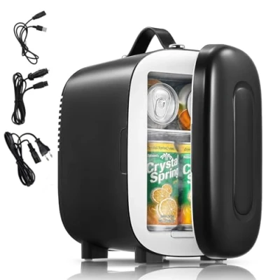 Abbildung von FOHERE Mini Kühlschrank 5 Liter, 6 Dosen Kühlschranke 12V 220V, USB Stromversorgung für Zimmer, Skincare, Büro oder Auto, Kleiner Leise Kosmetik, Obst Getränke, Schwarz