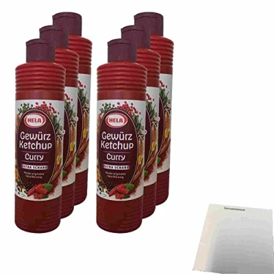 Abbildung von Hela Curry Gewürz Ketchup extra scharf 6er Pack (6x800ml Flasche) + usy Block