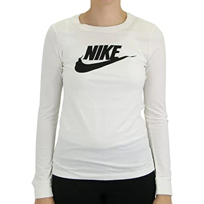 Abbildung von Nike Damen W Nsw Tea Essntl Ls Icon Ftra Shirt, Weiß / Schwarz, M EU