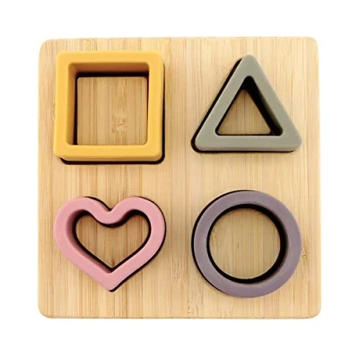 Abbildung von Nuby Spielzeug Steckspiel aus Silikon und Holz Sortierspiel mit geometrischen Formen Lernspielzeug für Babys Kleinkinder Mehrfarbig 6+ Monate