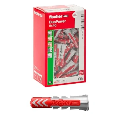 Abbildung von Fischer 537641 Duopower Dübel, Grau/Rot, 8 x 40 mm, 100 Stück