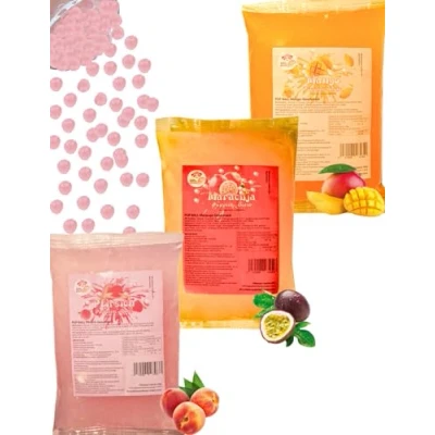 Abbildung von Bubble Tea Popping Boba Mix 3 x 600g Packung Fruchtperlen Glutenfrei Perlen Mango+Pfirsich+Maracuja
