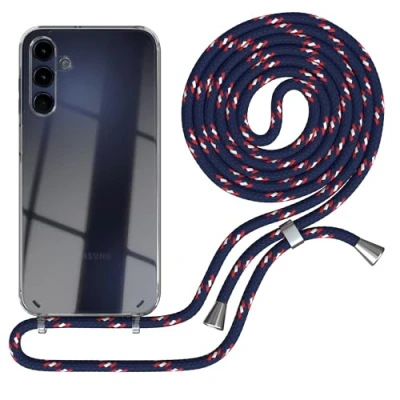 Abbildung von EAZY CASE Handykette kompatibel mit Samsung Galaxy A15 Kette zum Umhängen für Hülle Band aus Silikon stoßfeste transparente Handyhülle als Fallschutz in Navy Camouflage