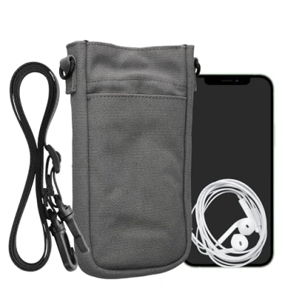 Abbildung von kwmobile Handytasche für Smartphones XXL 7&quot; Canvas Handy Hülle mit Band Tasche Handykette 16,5 x 10 cm Innenmaße Hellgrau