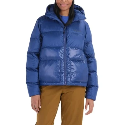 Abbildung von Marmot Women&#039;s Guides down Hoody, Lightweight jacket, warm winter puffy, water repellent quilted coat, windproof functional packable outdoor jacket with hood, Twilight Blue, S