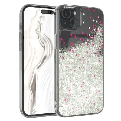 Abbildung von EAZY Case Glitzer Hülle kompatibel mit iPhone 15 Plus Handyhülle für Silikon leichtes Shiny Cover stoßfestes Phone als Fallschutz in Klar Transparent/Silber