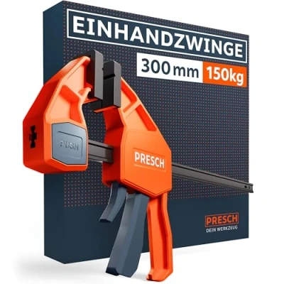 Abbildung von Presch Einhandzwinge 300mm Schnellspannzwinge mit 150kg Spannkraft für sofortiges Fixieren Extrem stabile Zwinge dank Carbonstahl &amp; glasfaserverstärktem Gehäuse Spannzwinge Spreizfunktion
