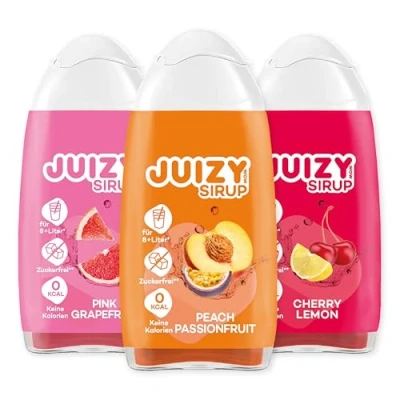 Abbildung von JUIZY WOW Sirup Zuckerfrei 3 x 65ml Mixed Bis 36L Natürlicher Getränkesirup Zero Kalorien Vegan 3er Bundle Pink Grapefruit, Cherry Lemon, Peach Passionfruit More Juice Less Calories