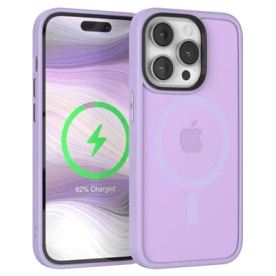 Abbildung von EAZY CASE Slim Hülle kompatibel mit iPhone 14 Pro MagSafe (Top magnetische Adsorption), ultraschlank, schützende Hülle, Anti Kratzen Handyhülle in Durchsichtig/Lavendel Lila