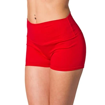 Abbildung von Alkato Damen Sport Shorts mit Hohem Bund Hotpants Radlerhose Long Shorts, Farbe: Rot, Größe: 40