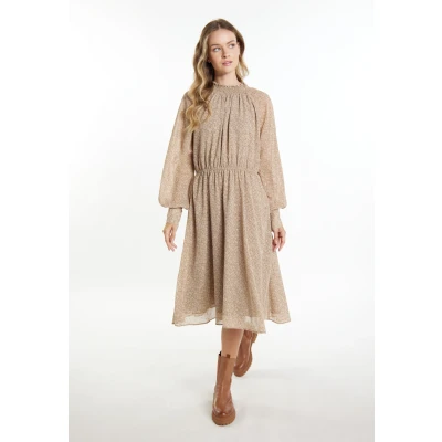 Abbildung von DREIMASTER Vintage Damen Kleid XS / Beige Braun 100% Polyester