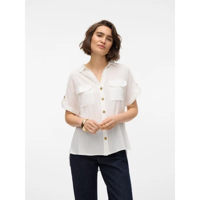 Abbildung von VERO MODA Damen VMBUMPY S/S Shirt WVN GA NOOS Kurzarmbluse, Weiß, L