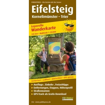 Abbildung von Eifelsteig, Kornelimünster Trier: Leporello Wanderkarte mit Ausflugszielen, Einkehr &amp; Freizeittipps, wetterfest, reissfest, abwischbar, GPS genau. 1:25000 (Leporello Wanderkarte: LEP WK)