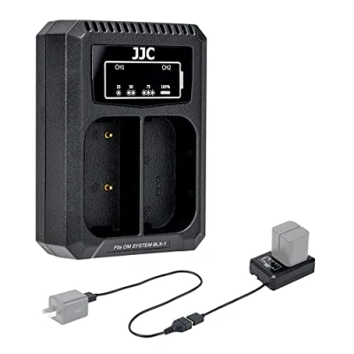 Abbildung von JJC USB Dual Akku Ladegerät für Olympus OM System Kameras BLX 1 Lithium Ionen Akku, ersetzt 1II, DSLR BCX Akkuladegerät