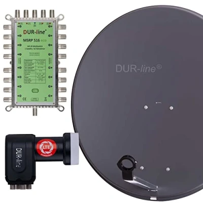 Abbildung von DUR line MDA 80 Anthrazit Digitale 16 Teilnehmer Satellitenschüssel Komplett Anlage mit premium Multischalter und LNB [Camping, Astra 19,2, DVB S/S2, Full HD, 4K, 3D]