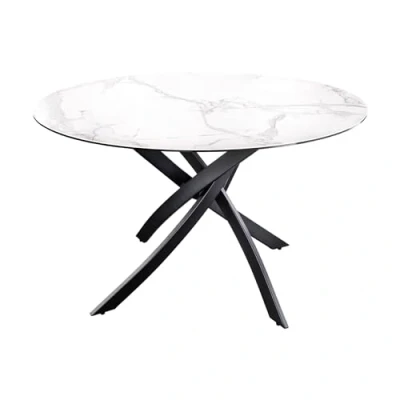 Abbildung von riess ambiente Esstisch ALPINE 120cm weiß / schwarz (Einzelartikel, 1 St), Keramik · Glas Metall rund Marmor Design 6 Personen Modern