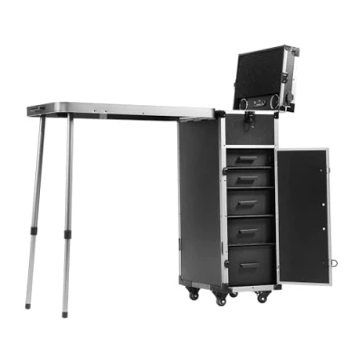 Abbildung von VEVOR Professioneller Make up Koffer aus Aluminium, Kosmetikkoffer, Werkbank mit Stützbeinen, Roll Koffer, extragroßer Trolley, Reise Organizer, 360 drehbaren Rädern, schwarz