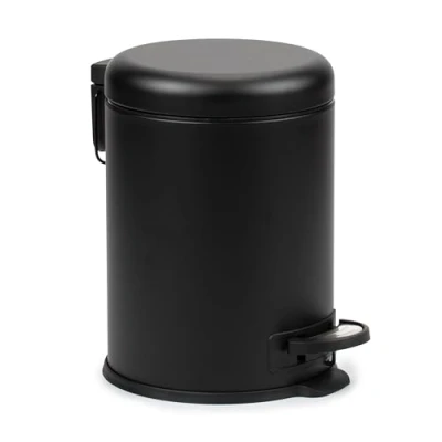 Abbildung von TATAY Edelstahl Abfalleimer mit Pedal, 5 Liter Kapazität, herausnehmbarer Innenraum, gepolsterter Fallschutz, BPA frei, Farbe Schwarz, Maße 29 x 22 27 cm