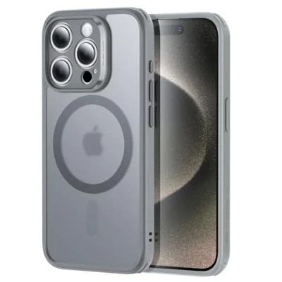 Abbildung von ESR für iPhone 15 Pro Max Hülle Set (5 in 1), durchscheinende Matte mit Displayschutzfolie und Kameraschutz, kompatibel MagSafe, Militärnorm Schutz, Classic Serie, Mattiertes Grau
