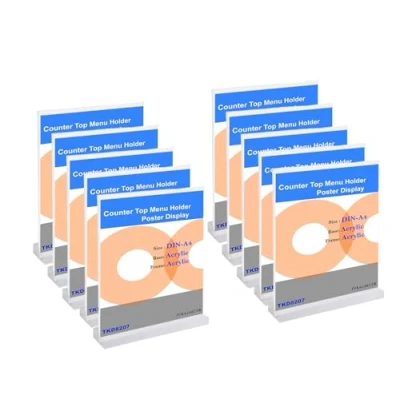 Abbildung von TUKA 10er Tischaufsteller A4 Hochformat mit Acryl Basis, Werbeaufsteller Tischständer Doppelseitiges Display, Flyer Aufsteller, Menükartenhalter, Glasklar Acrylglas T Ständer, TKD8207 10x