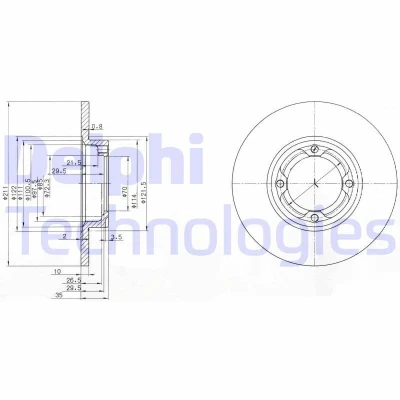Abbildung von DELPHI BG2533 Bremsscheibe 211 10 4 voll geölt unbehandelt ohne Radlager, ABS Sensorring DAIHATSU: Move, CHARADE 4, CUORE