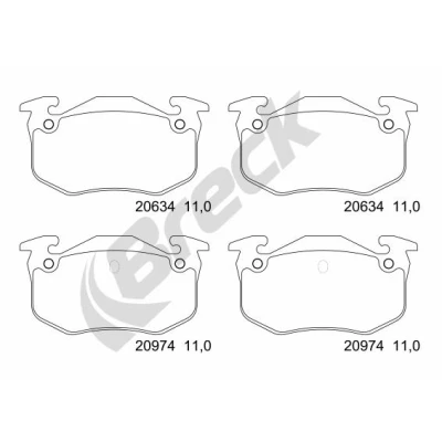 Abbildung von BRECK 20973 00 704 Bremsbelagsatz nicht für Verschleißwarnanzeiger vorbereitet PEUGEOT: 206 Schrägheck, 306 SW, RENAULT: CLIO 2