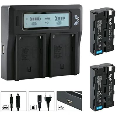 Abbildung von 2X SK Akku Ersatz für Sony NP F550 / 2400mAh + LCD Dual Charger F750 F960 F970 F980 // Blitzgeräte Videoleuchten Fieldmonitore