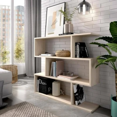 Abbildung von Dmora Misone Bücherregal, Mehrzweck Büroregal, Bücherregal mit 3 Regalen, 110x25h96 cm, Eiche
