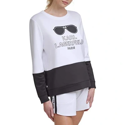 Abbildung von KARL LAGERFELD Damen Long Sleeve Graphic Crewneck Sweatshirt, weiß/schwarz, Small