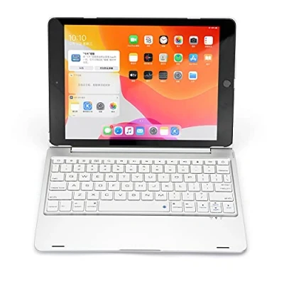 Abbildung von QYiD Tastatur Hülle 9.7 für iPad 2018 (6th Gen) 2017 (5th Pro Air 2 &amp; 1, Bluetooth mit 130 Smart Folio Hard Back Cover, Ultra Slim, Auto Wake Sleep, Silber