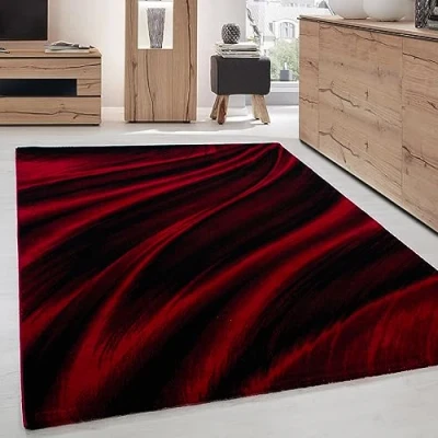 Abbildung von Designteppich Abstrakt Wellen Design, Carpettex, Läufer, Höhe: 12 mm, Kurzflor Teppich Wohnzimmer Design Rot Pflegeleicht