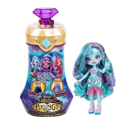 Abbildung von Magic Mixies Pixlings Puppe Marena im Meerjungfrauen Look: Magische Enthüllung der wunderschönen, detailreichen 16,5 cm großen in Einer Zaubertrank Flasche