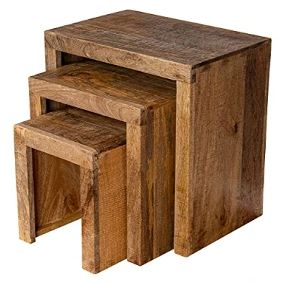 Abbildung von levandeo 3er Set Beistelltisch Mango Holz Braun Natur Massiv Couchtisch Sofatisch Ablage 3 Satztisch Design Deko Tisch