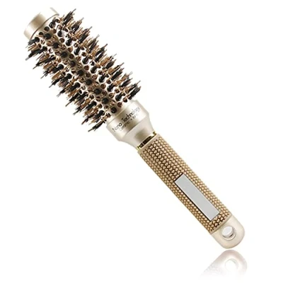 Abbildung von TEEROVA Nano Thermic Haarbürste aus Keramik und Ionen, rund, mit Wildschweinborsten, beste zum Föhnen, Locken Glätten, Volumen Glanz (6,3 cm)