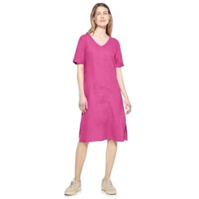 Abbildung von Cecil Vneck Leinenkleid Freizeitkleid, Damen, Größe: Medium, Pink