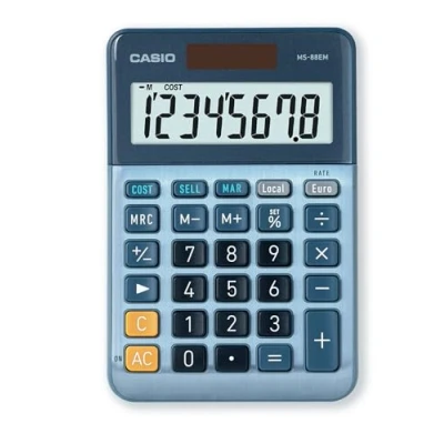 Abbildung von Casio Tischrechner MS 88EM 8 stellig Währungsumrechnung Cost/Sell/Margin Aluminiumfront Solar /Batteriebetrieb